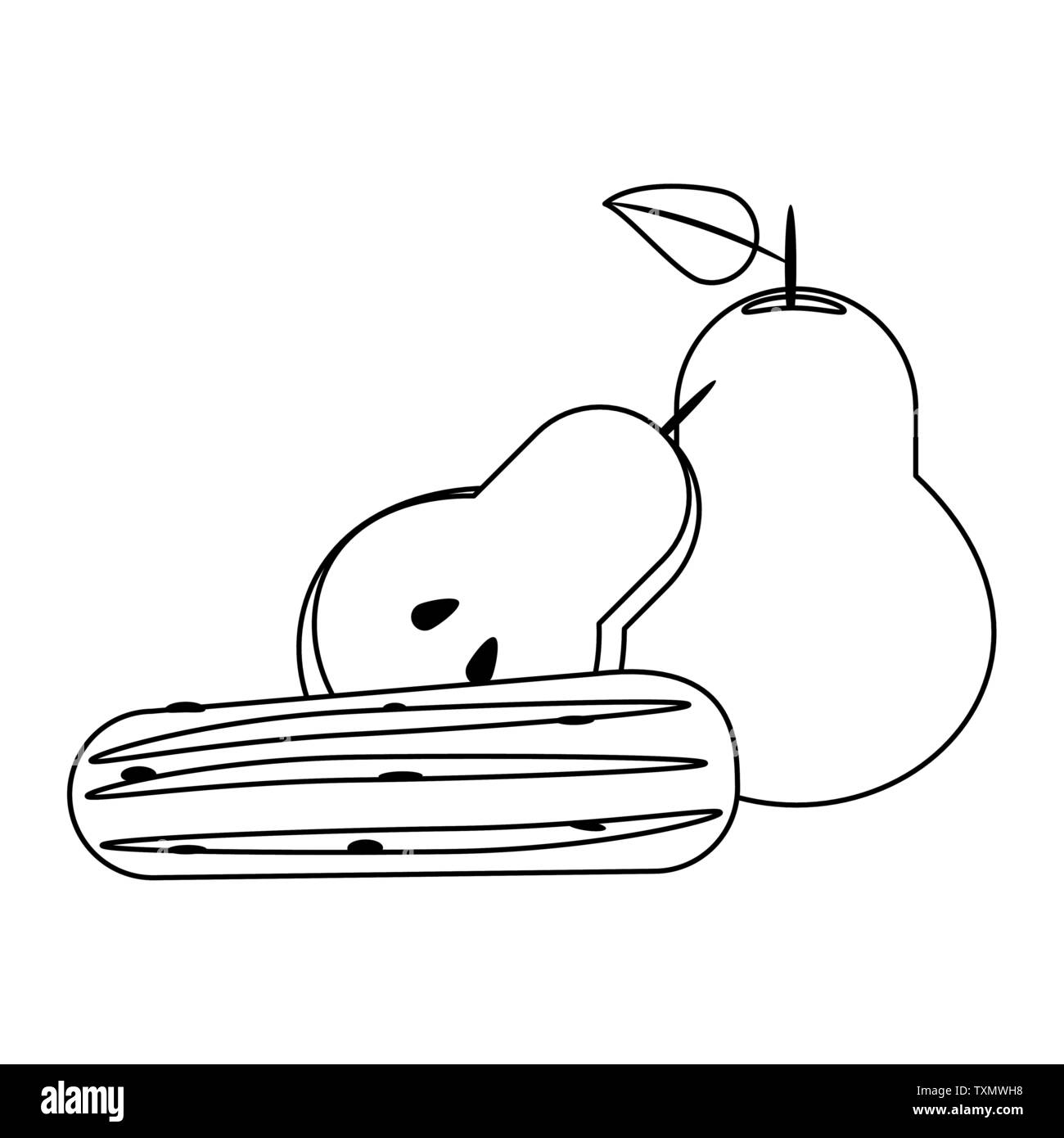 Vegetables and fruits healthy food in black and white Stock Vector ...