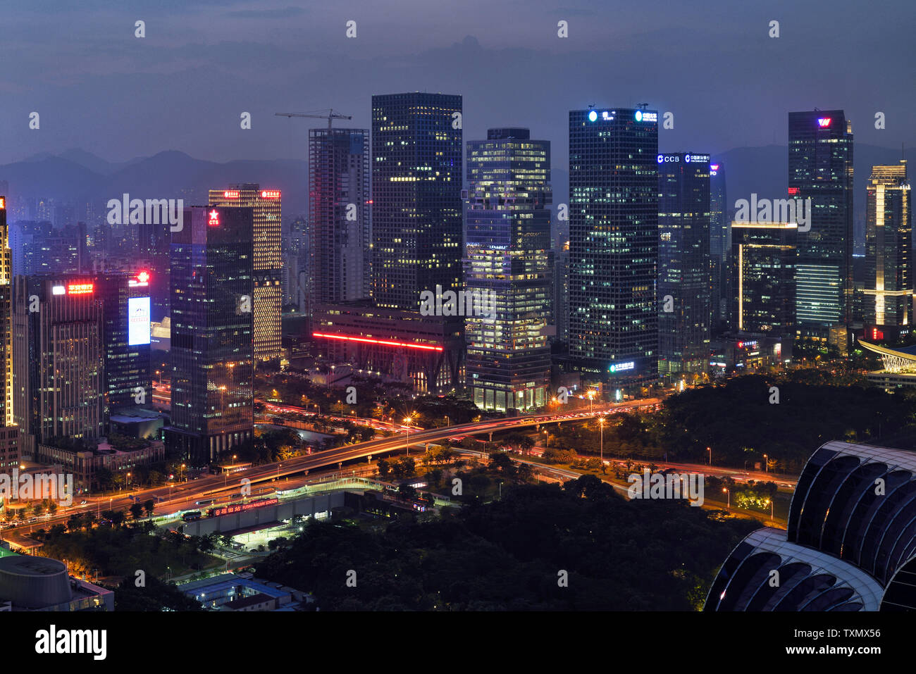 City Scenery Night Scenery in the Central District of Futian, Shenzhen Stock Photo