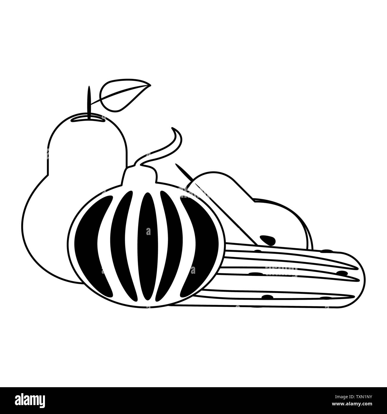 Vegetables and fruits healthy food in black and white Stock Vector ...
