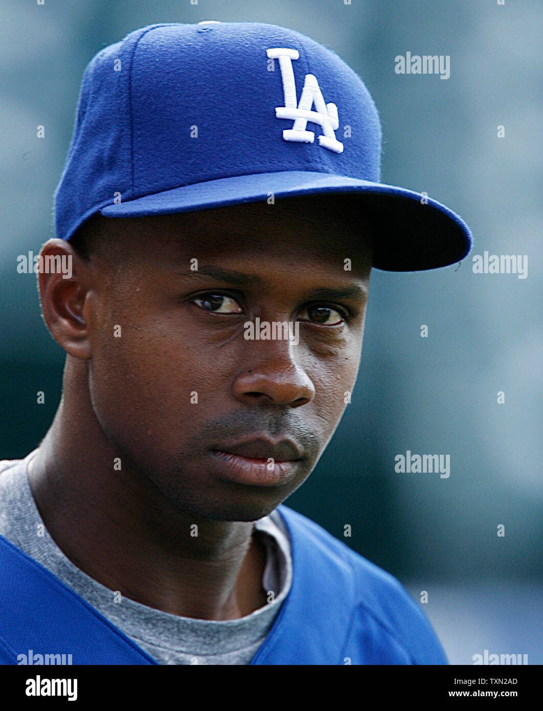 Los Angeles Dodgers Nomar Garciaparra warmsup prior to batting practice at  Coors Field in Denver on July 26, 2007. (UPI Photo/Gary C. Caskey Stock  Photo - Alamy