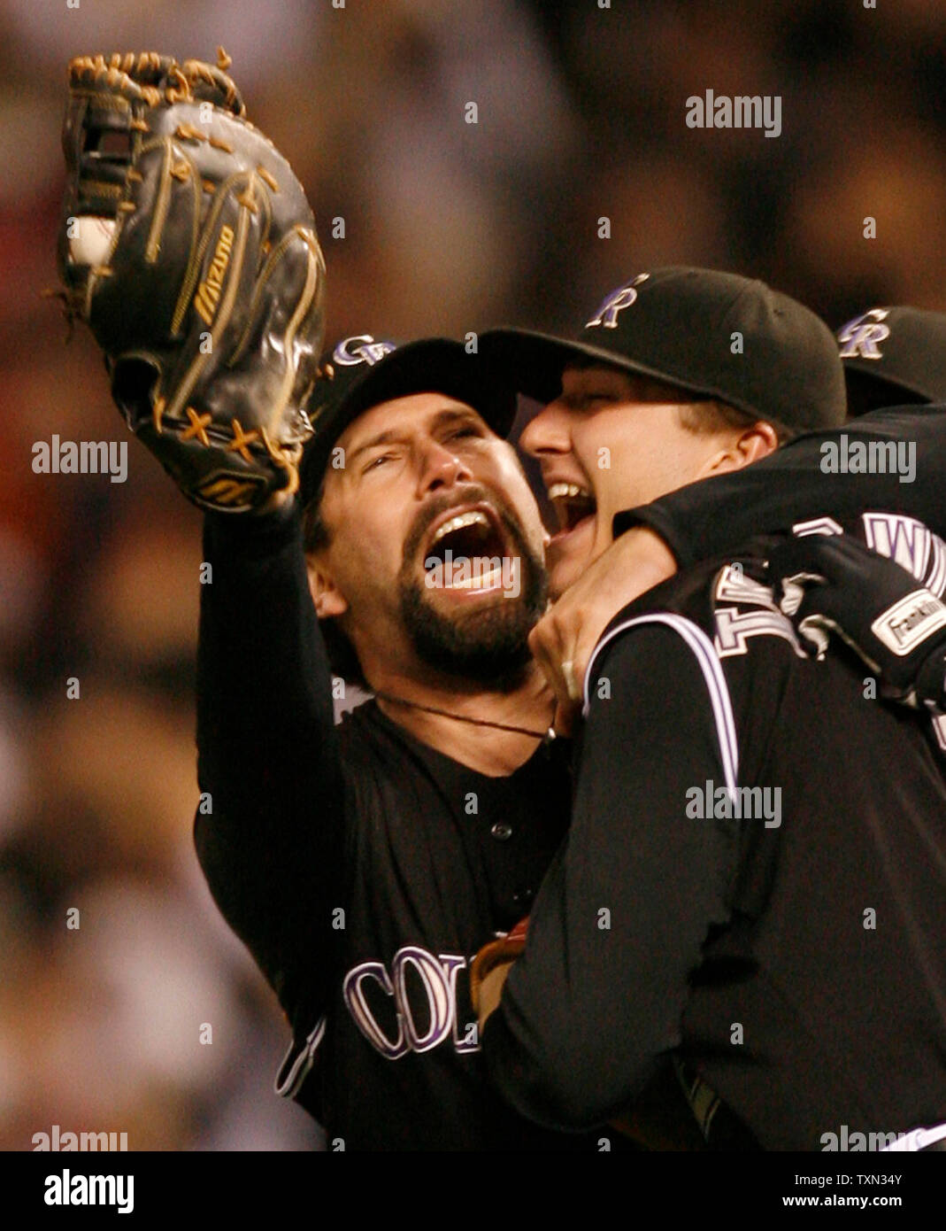 Colorado Rockies left fielder Matt Holliday waits for batting practice at  the World Series game three at Coors Field in Denver on October 27, 2007.  (UPI Photo/Gary C. Caskey Stock Photo - Alamy