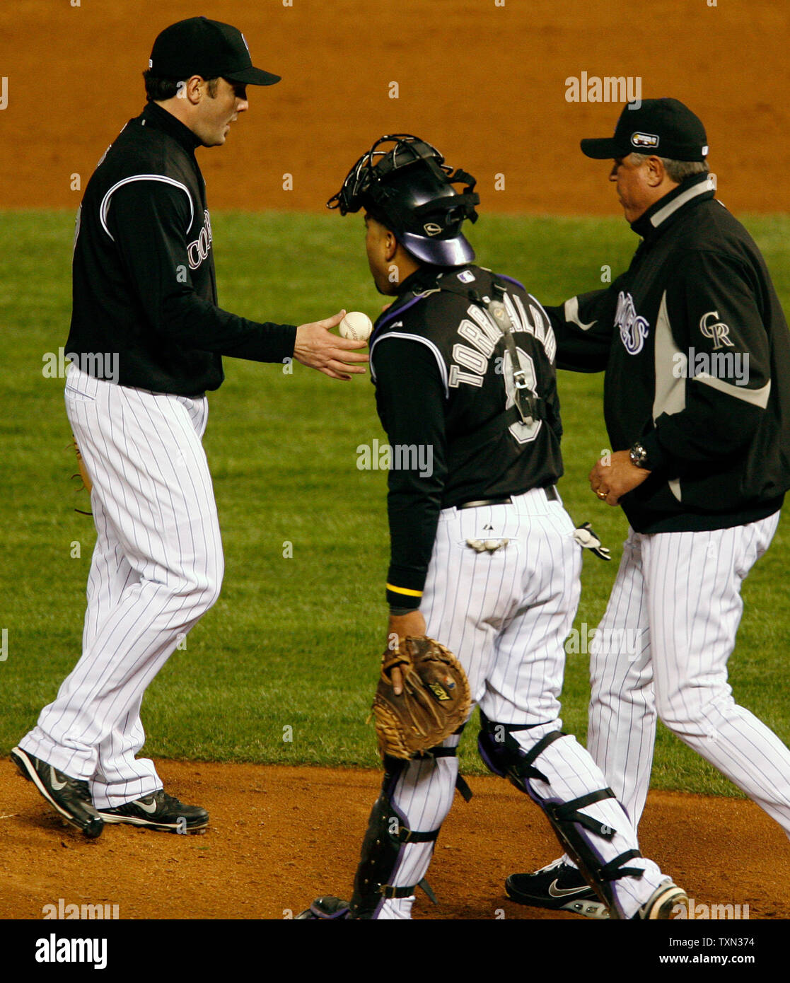 Colorado Rockies left fielder Matt Holliday waits for batting practice at  the World Series game three at Coors Field in Denver on October 27, 2007.  (UPI Photo/Gary C. Caskey Stock Photo - Alamy