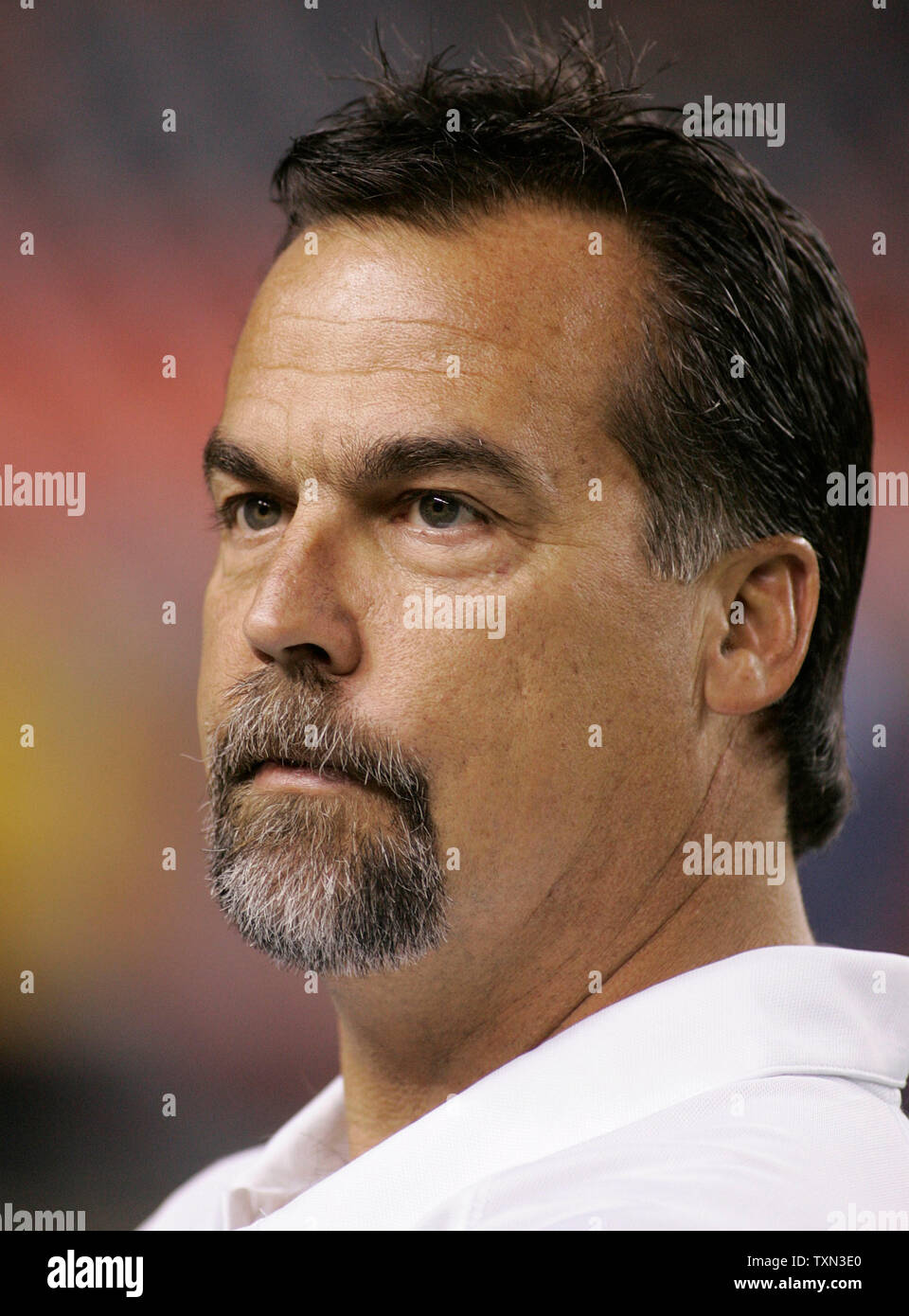 Tennessee Titans Jeff Fisher watches team during pre-game drills at Invesco Field at Mile High in Denver on November 19, 2007.  (UPI Photo/Gary C. Caskey) Stock Photo