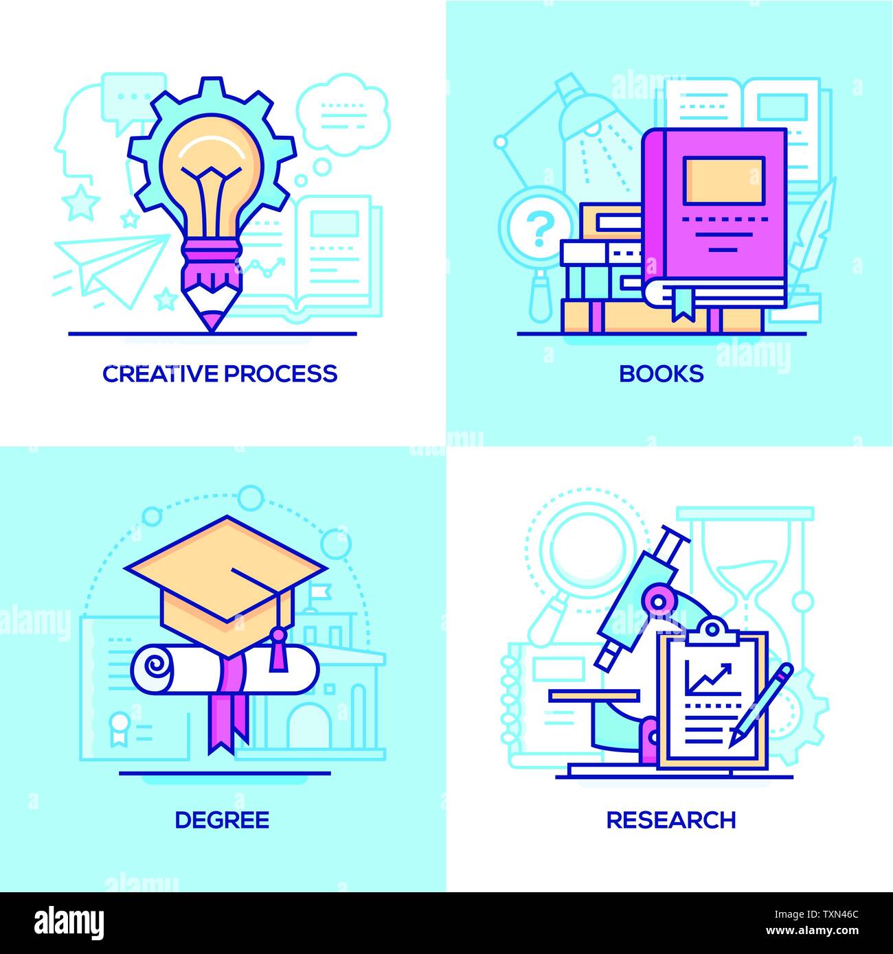 Business and online education - set of line design style colorful illustrations Stock Vector