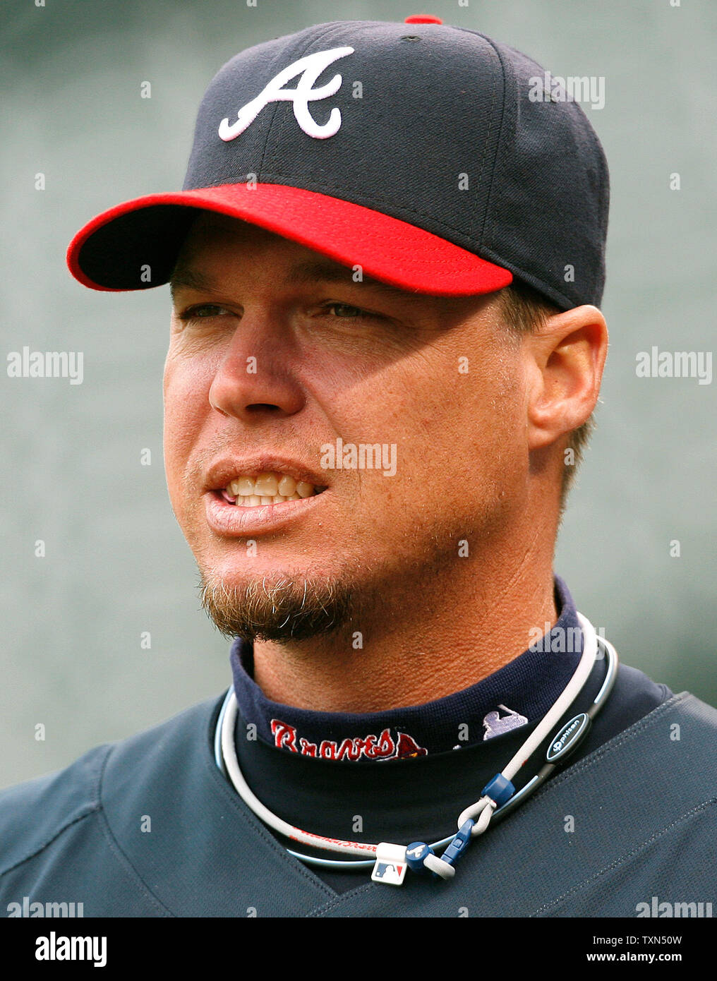 Atlanta Braves third baseman Chipper Jones waits for his turn during