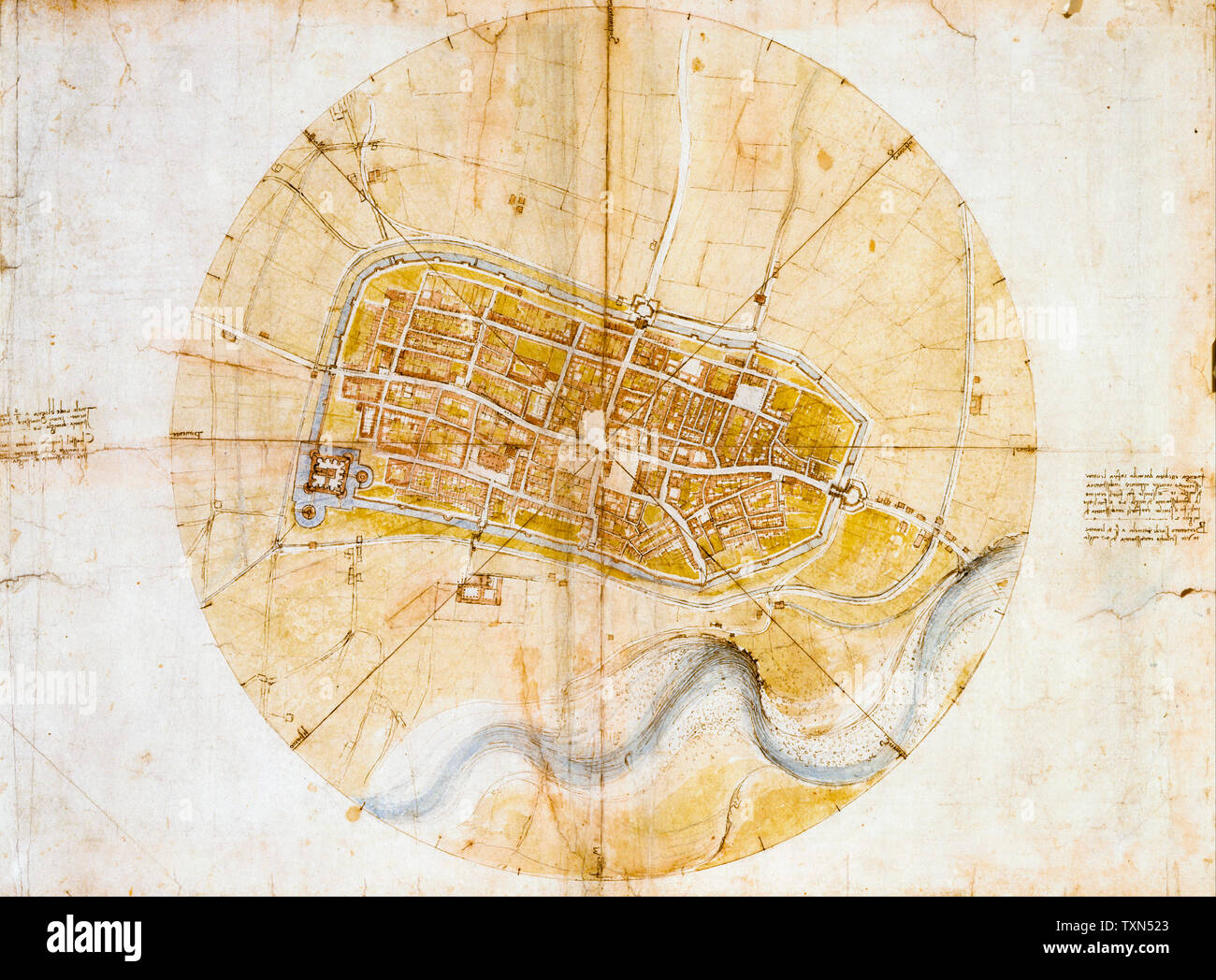 Leonardo Da Vinci, Map of imola, drawing, 1502 Stock Photo