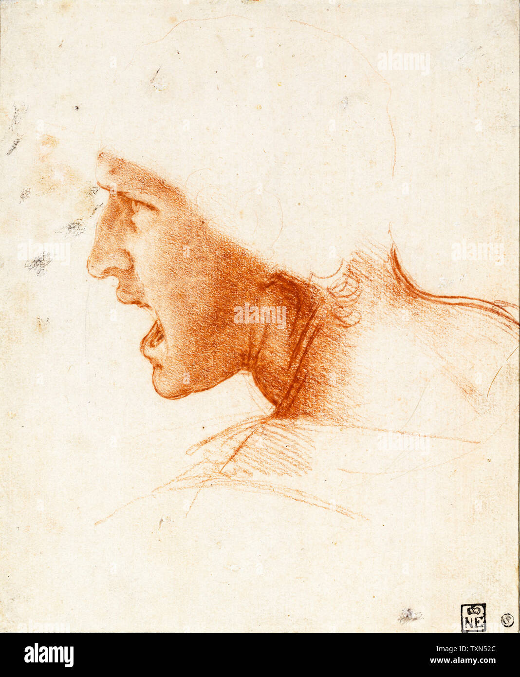 Leonardo Da Vinci, Study of a Warrior's Head for the Battle of Anghiari, drawing, circa 1504 Stock Photo