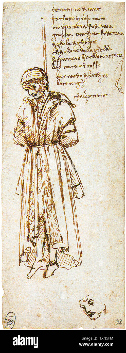 Leonardo Da Vinci, Hanging of Bernardo Baroncelli (Florence), drawing, 1479 Stock Photo