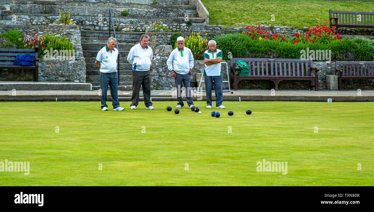 Men taking part in a bowls match. Stock Photo