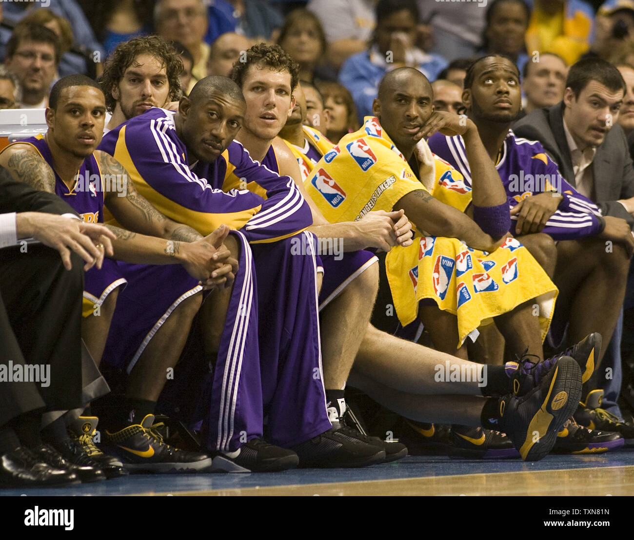 Los Angeles Lakers Guard Kobe Bryant Third From Right Sits On