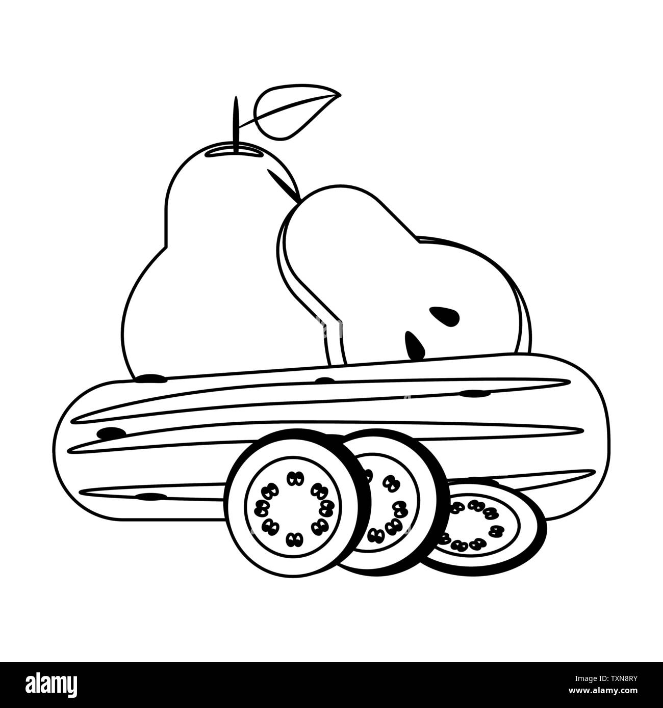 Vegetables and fruits healthy food in black and white Stock Vector ...