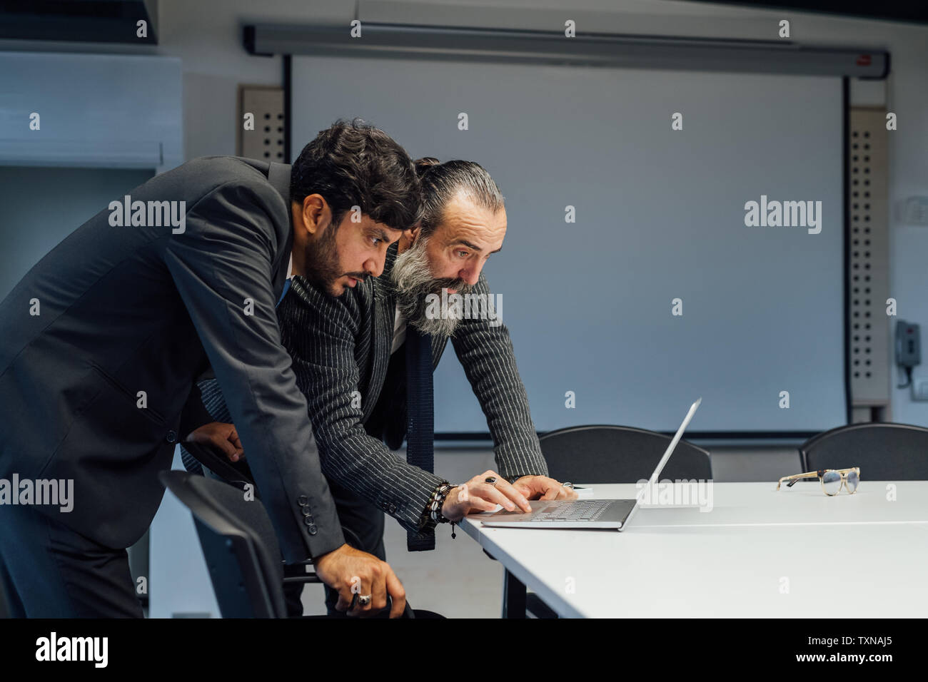 Business partners using laptop in office Stock Photo