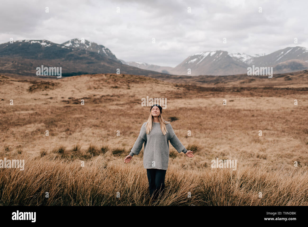 Trekker taking in fresh air, Trossachs National Park, Canada Stock Photo