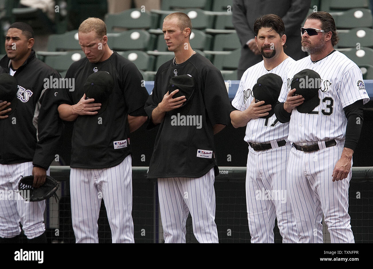 The Colorado Rockies honor baseball great Harmon Killebrew who passed away with a moment of silence at Coors Field in Denver on May 17, 2011.    UPI/Gary C. Caskey Stock Photo