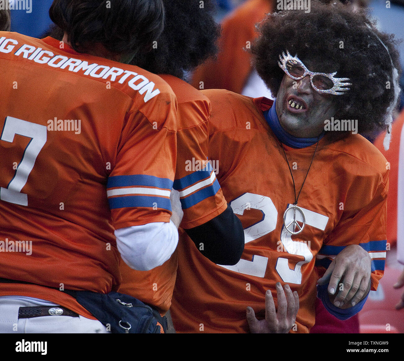 Fans dress up for Halloween at the Detroit Lions-Denver Broncos game at  Sports Authority Field