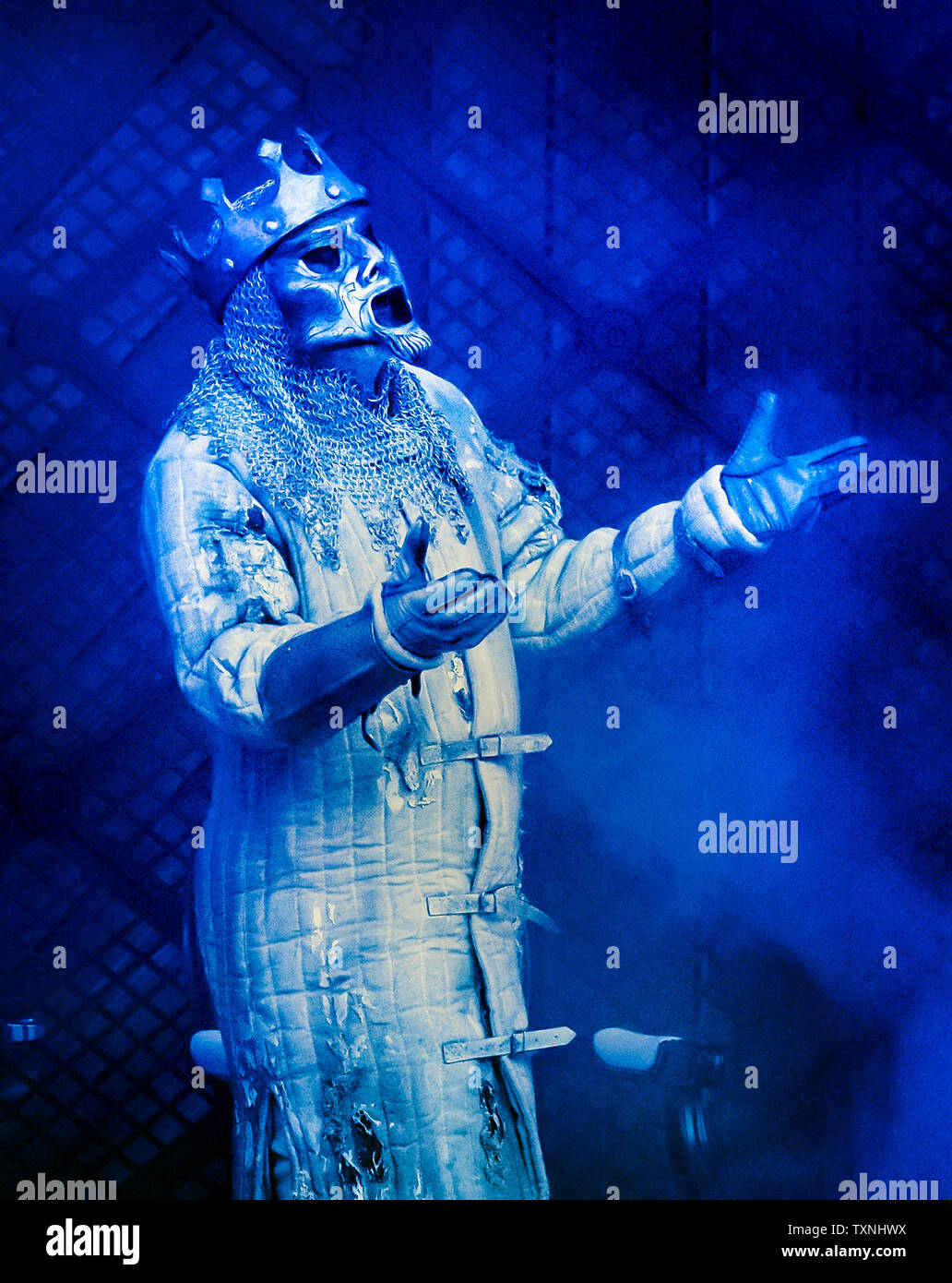 Fine Time Fontayne plays the Ghost of King Hamlet during a dress rehearsal ahead of the opening of Hamlet at Shakespeare's Rose Theatre in York. Stock Photo