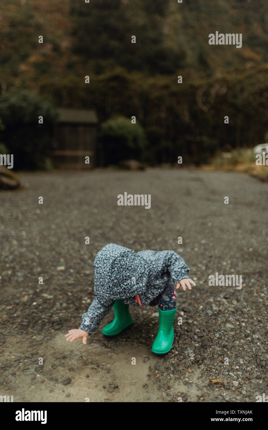Baby exploring nature, Queenstown, Canterbury, New Zealand Stock Photo