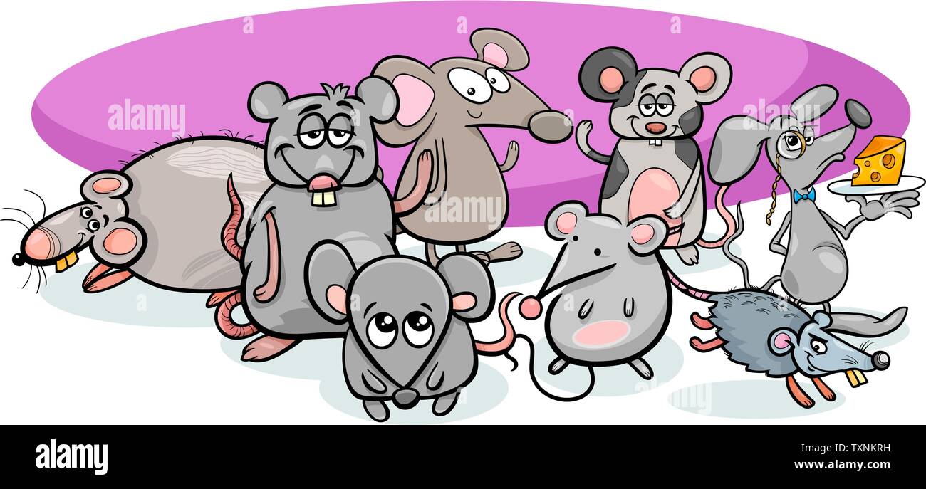 Cartoon Illustration of Funny Mice Rodent Characters Group Stock Vector