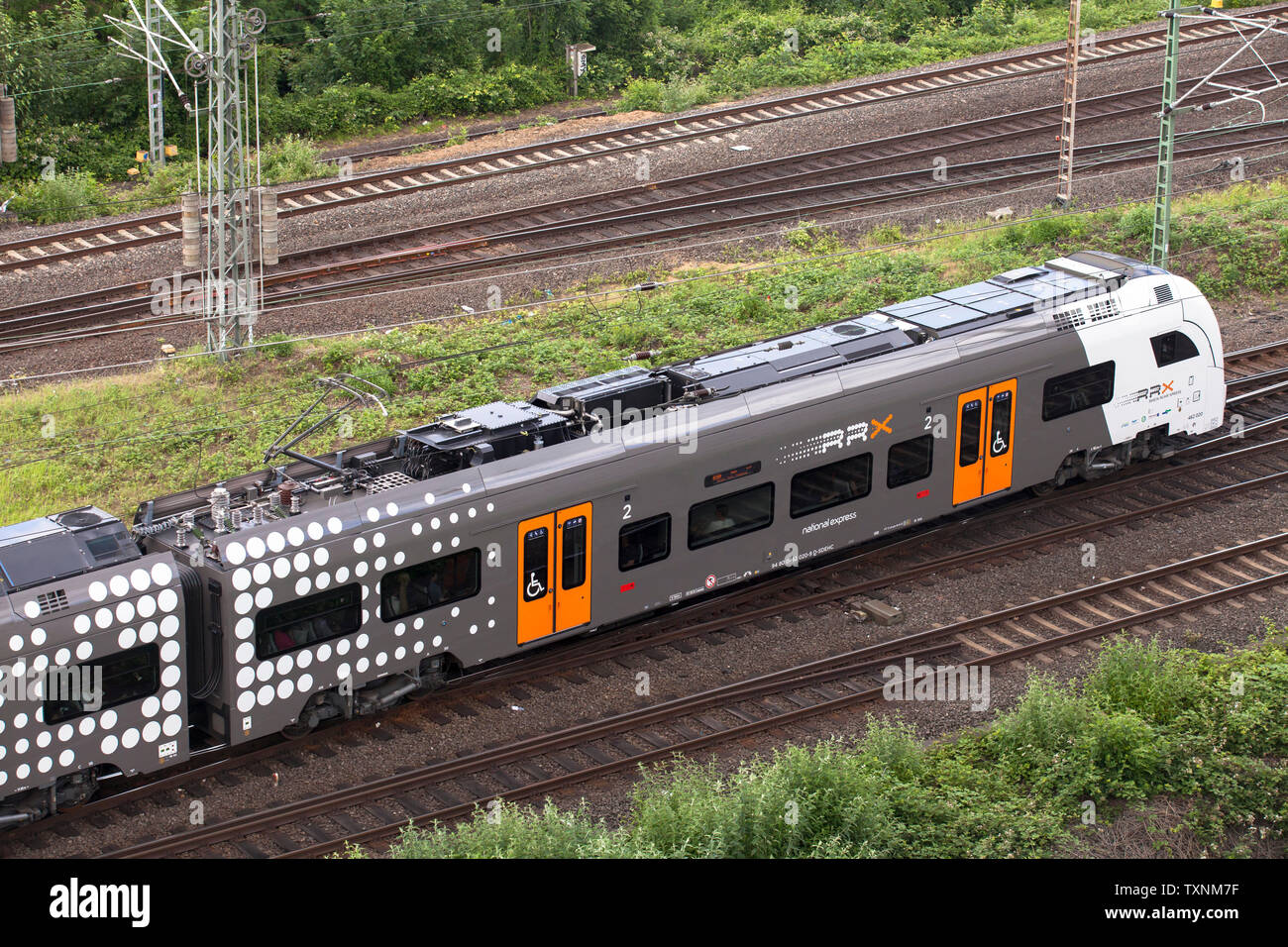 National Express train in the town district Deutz, Cologne, Germany.  National Express im Stadtteil Deutz, Koeln, Deutschland. Stock Photo