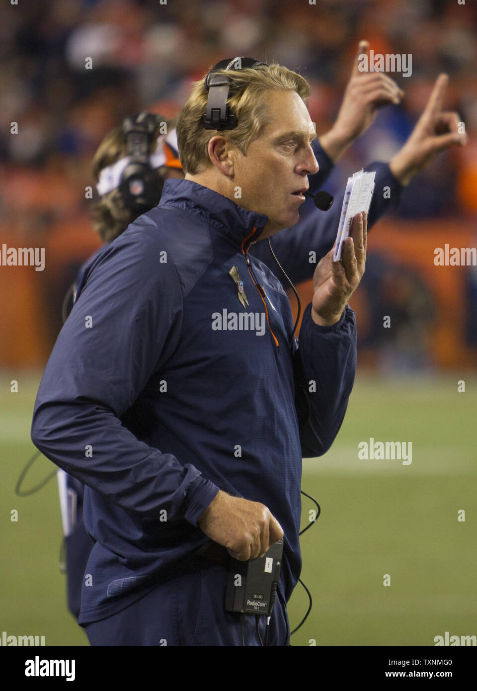 Denver Broncos interim head coach/defensive coordinator Jack Del Rio leads  the Broncos to a win over the Kansas City Chiefs at Sports Authority Field  at Mile High on November 17, 2013 in