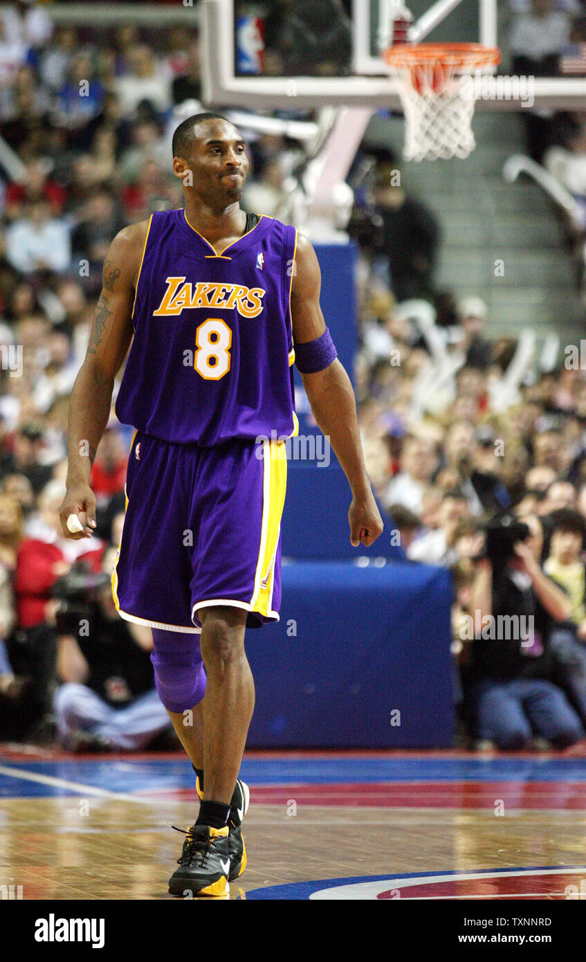 Los Angeles Lakers guard Kobe Bryant (8) walks down court after fouling the Detroit Pistons in the third quarter at The Palace of Auburn Hills in Auburn Hills, MI on January 29, 2006.  The Pistons defeated the Lakers 102-93.  (UPI Photo/Scott R. Galvin) Stock Photo