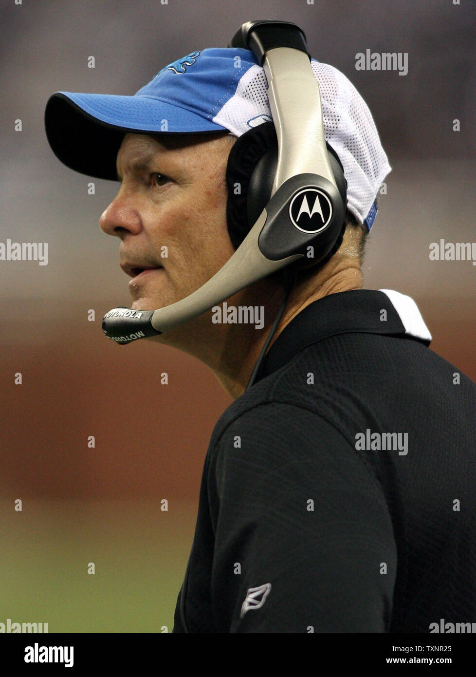 Detroit Lions coach Rod Marinelli watches the game during the closing minutes against the Green Bay Packers at Ford Field in Detroit on September 24, 2006.  The Packers defeated the Lions 31-24.  (UPI Photo/Scott R. Galvin) Stock Photo