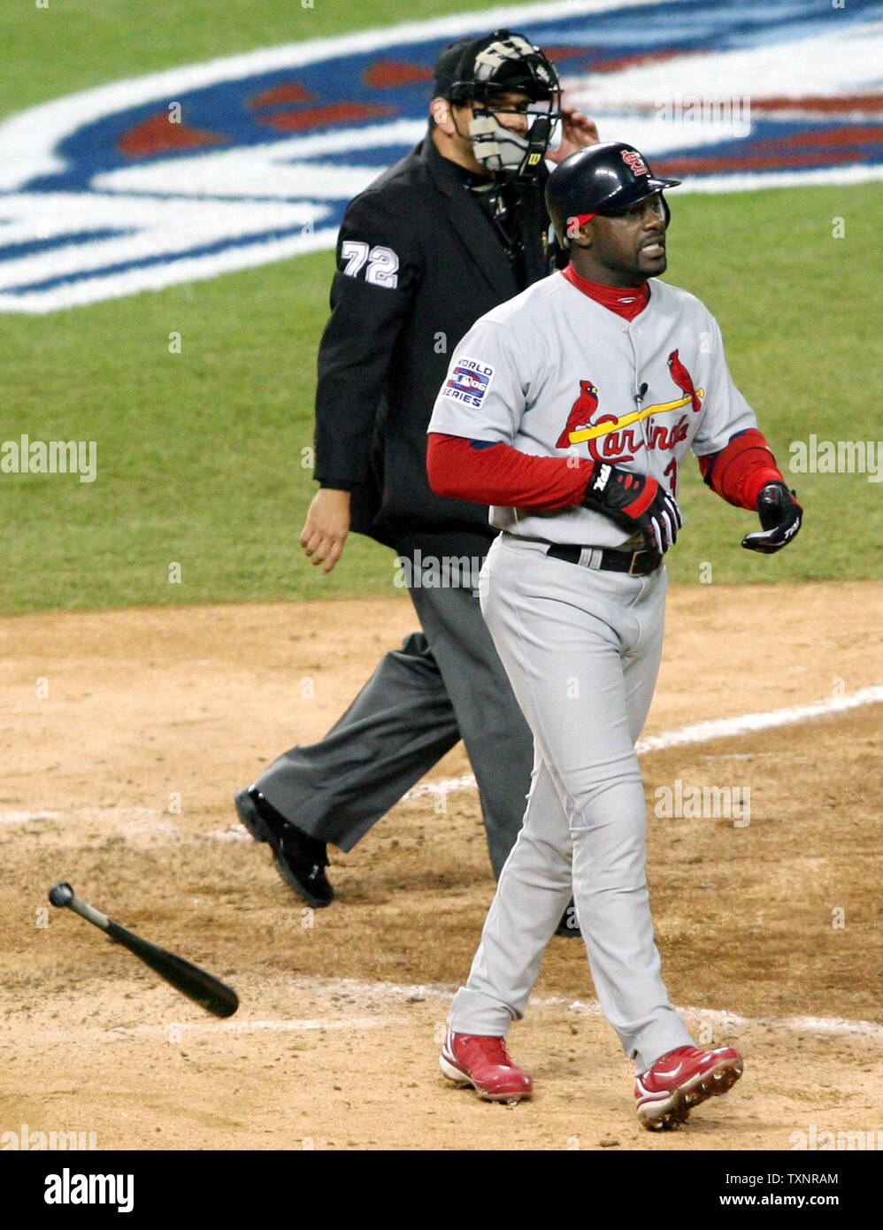 St Louis Cardinals Preston Wilson Walks To First After Getting Hit By A Pitch From Detroit Tigers Pitcher Todd Jones In The Ninth Inning During Game Two Of The World Series At