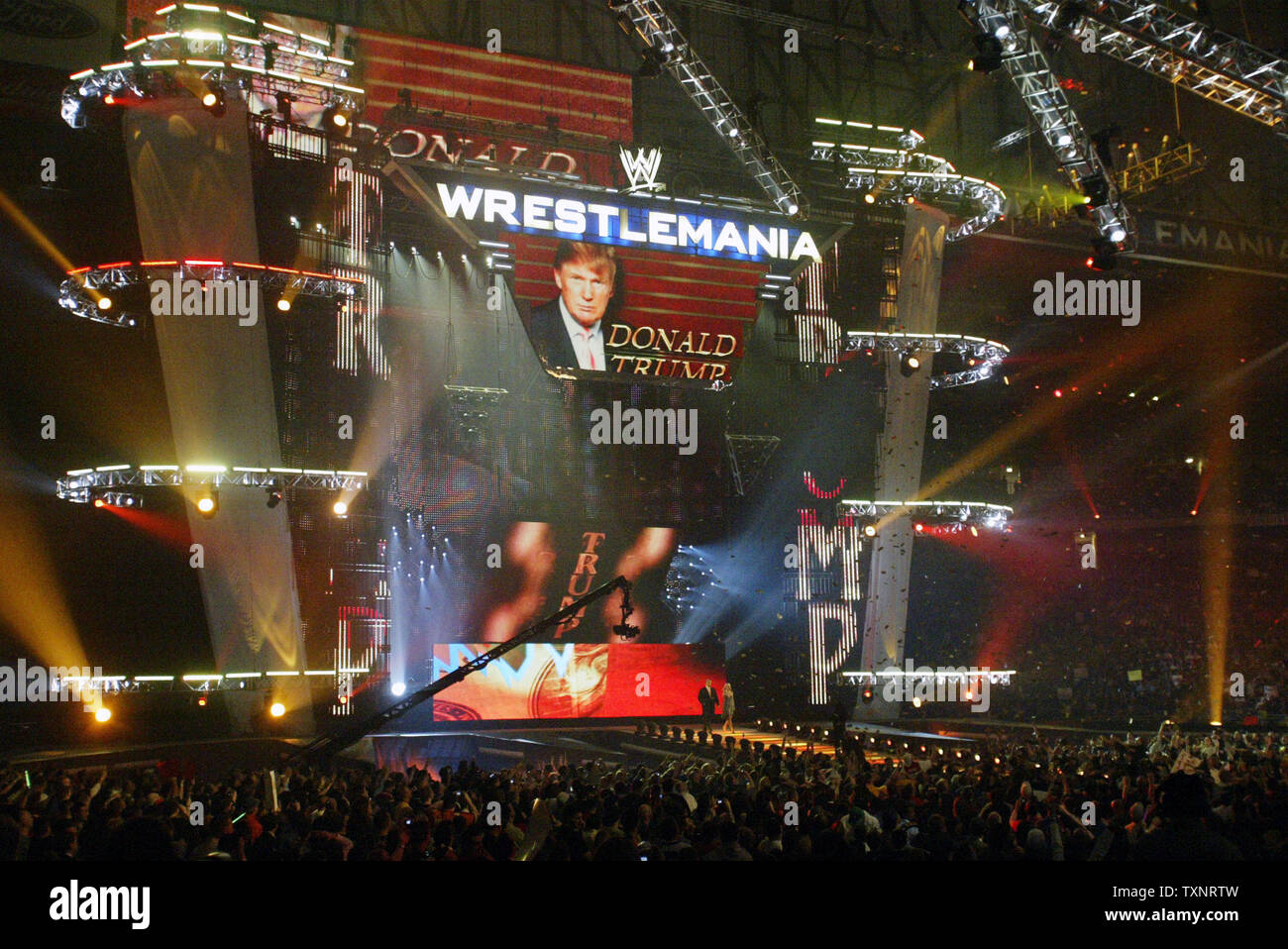 Wm23 Donald Trump walks to the wrestling ring prior to the start of the ...