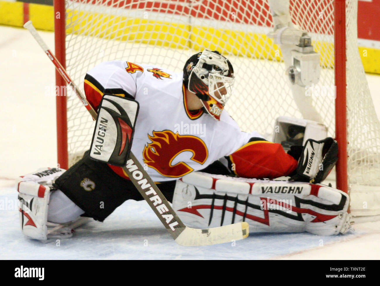 Visiting Calgary Flames goalie Miikka Kiprusoff during a break in play in  the second period of a NHL game against the Vancouver Canucks at  Vancouver's GM Place, December 23, 2005 Stock Photo - Alamy