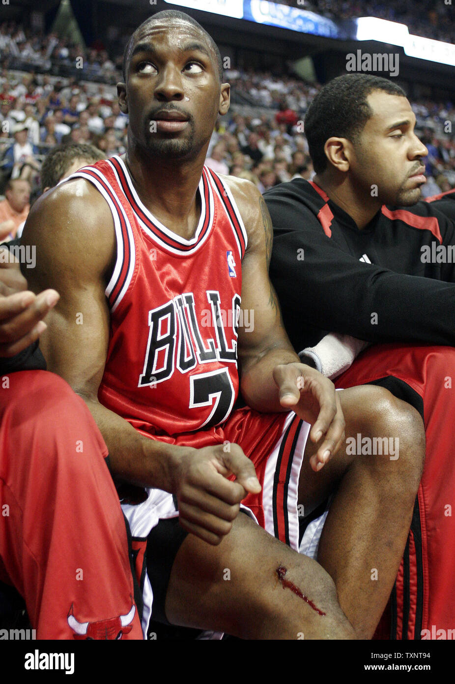 Chicago Bulls guard Ben Gordon (7) waits for the team trainer to