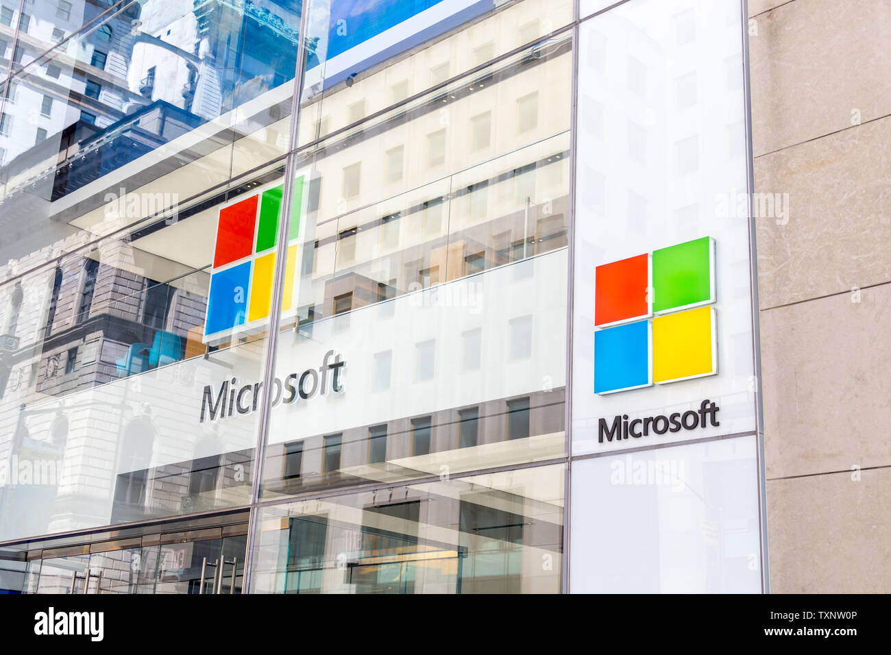NEW YORK, USA MAY 15, 2019 Microsoft store in Manhattan. Microsoft