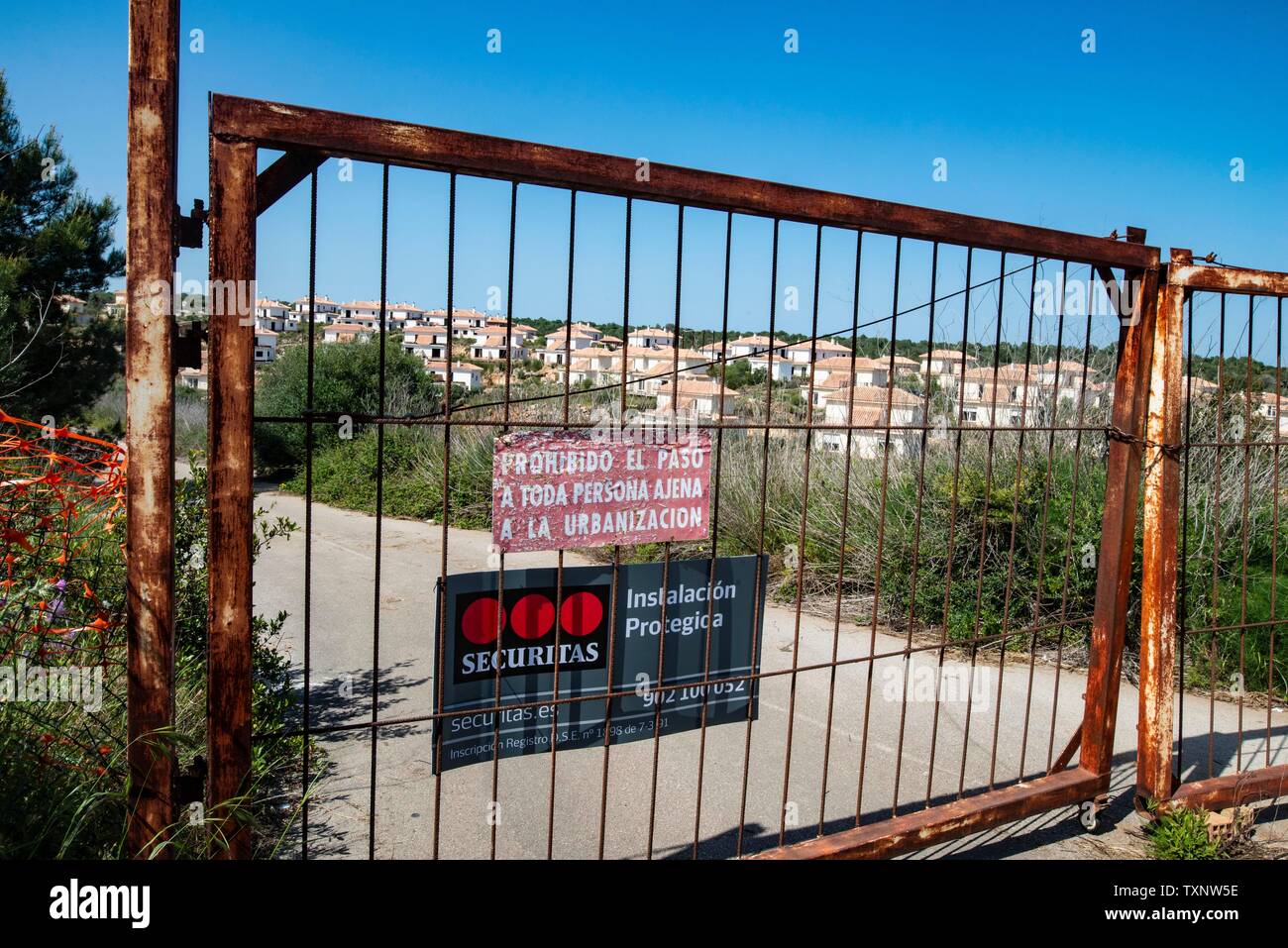 Majorca, Balearics, Spain. . For many years the unfinished  appartement houses of Playa Romantica are slowly decaying. Stock Photo