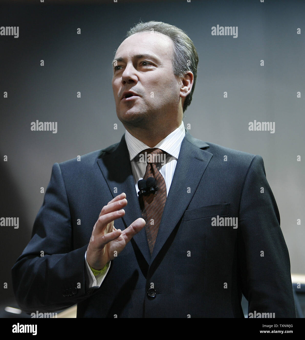 Steve Odell, President and CEO of Volvo, introduces the S60 concept car at the North American International Auto Show at the Cobo Center on January 11, 2009 in Detroit, Michigan. (UPI Photo/Brian Kersey) Stock Photo