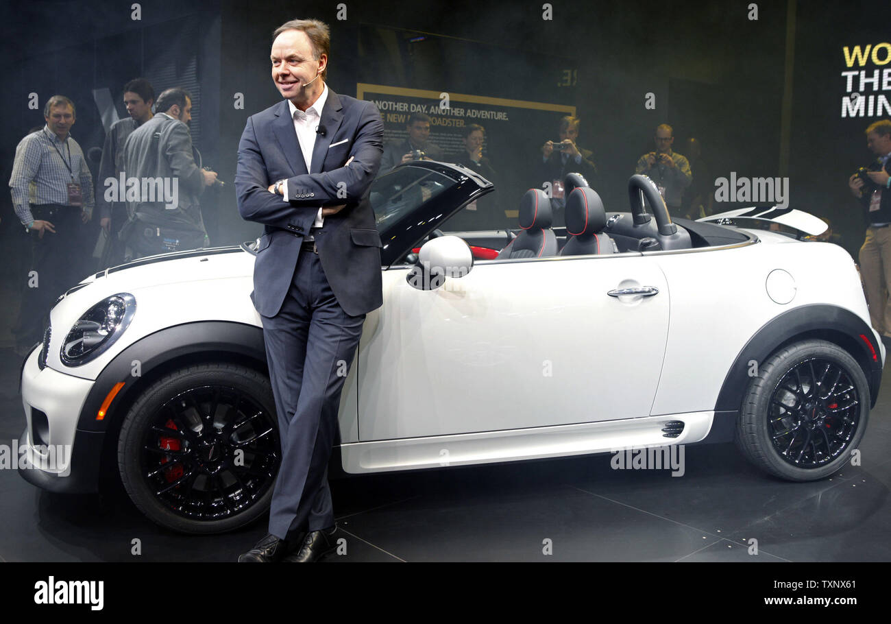 Ian Robertson, BMW board member in charge of Sales and Marketing, introduces the new MINI Roadster at the 2012 North American International Auto Show at the Cobo Center in Detroit, January 9, 2012. UPI/Mark Cowan Stock Photo