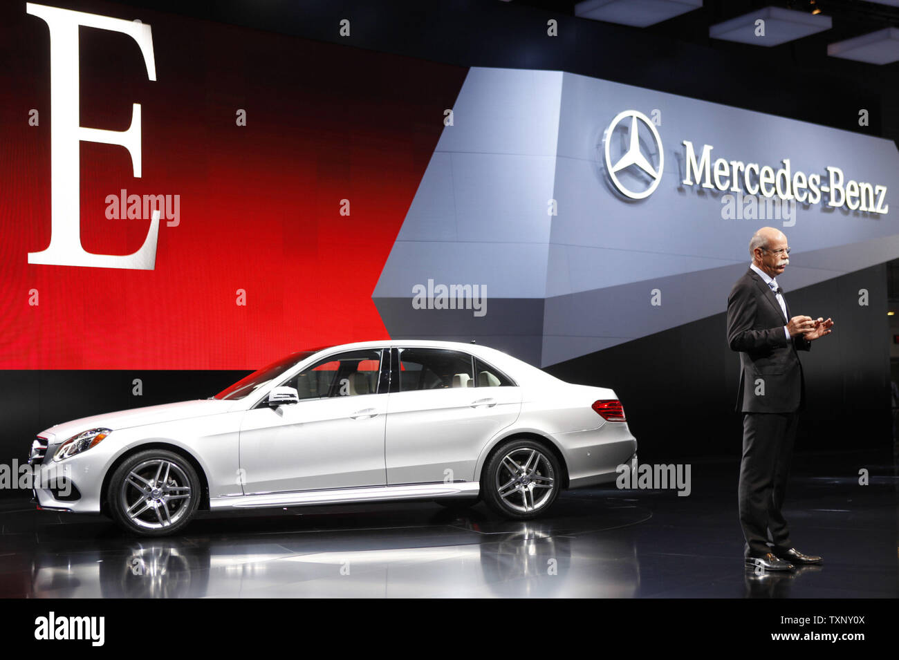 Dr. Dieter Zetsche, Chairman of the Board of Daimler speaks at the presentation of the new Mercedes-Benz E-Class at the 2013 North American International Auto Show at the Cobo Center in Detroit, January 14, 2013. UPI/Mark Cowan Stock Photo
