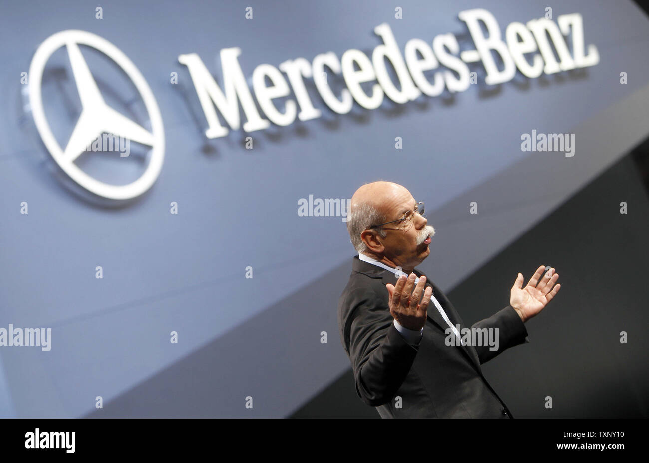 Dr. Dieter Zetsche, Chairman of the Board of Daimler introduces the new  Mercedes-Benz E-Class at the 2013 North American International Auto Show at the Cobo Center in Detroit, January 14, 2013. UPI/Mark Cowan Stock Photo