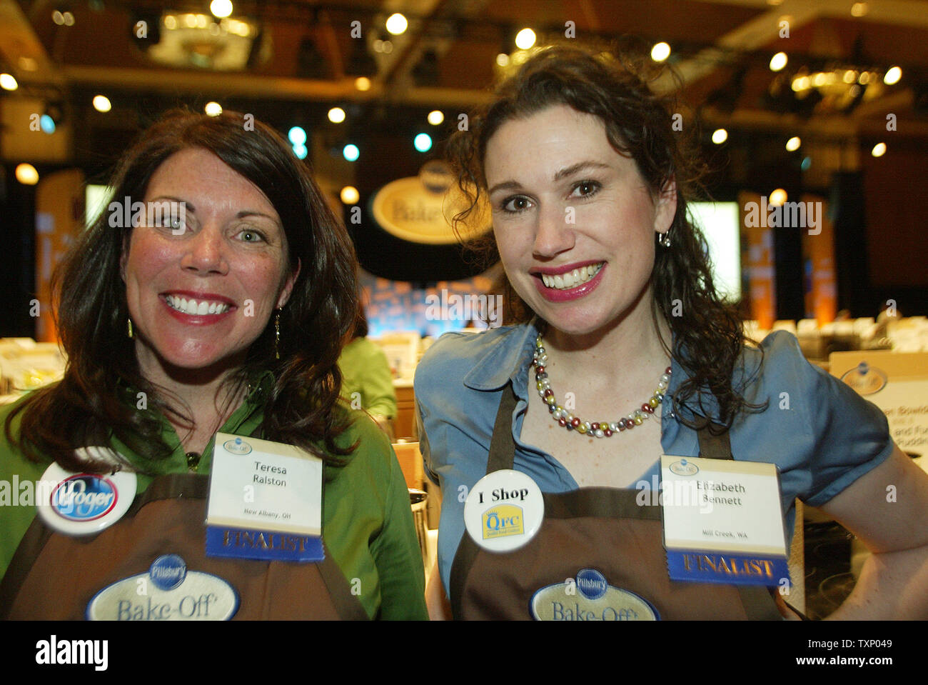 Finalists Teresa Ralston of New Albany, Ohio (L) and Elizabeth Bennett of Mill Creek, Washington are two of the 100 finalists at the Pillsbury Bake-Off Contest in Dallas on April 14, 2008. Tomorrow, one of the contestants cooking at the Fairmount Hotel will win $1 million. (UPI Photo/Robert Hughes) Stock Photo