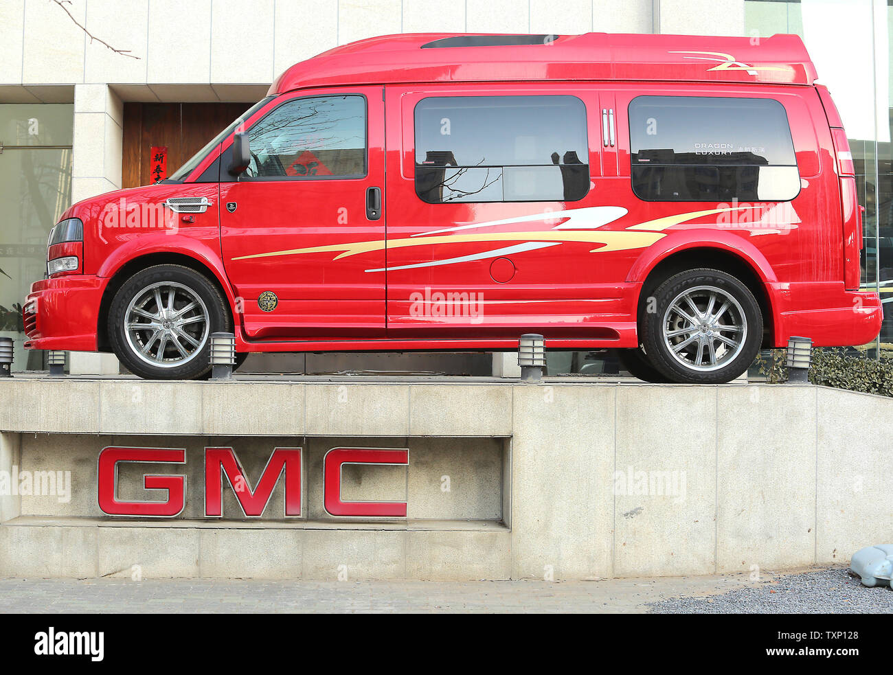 Am imported GMC luxury van has been detailed for Chinese clients by a  boutique Chinese design company in the port city of Dalian in Liaoning  Province, on February 11, 2017. China remains