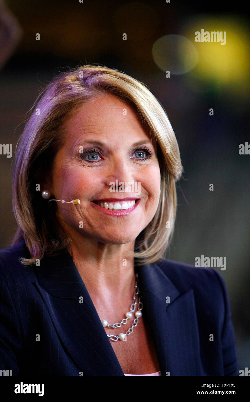 CBS Evening News anchor Katie Couric speaks during a broadcast from the Democratic National Convention at the Pepsi Center in Denver, Colorado on August 25, 2008.  (UPI Photo/Bill Greenblatt) Stock Photo