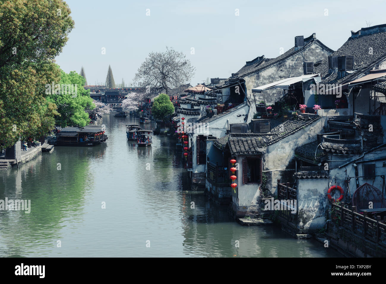 The view of Xitang ancient town.Xitang is first batch of Chinese historical and cultural town, located in Zhejiang Province, China. Stock Photo