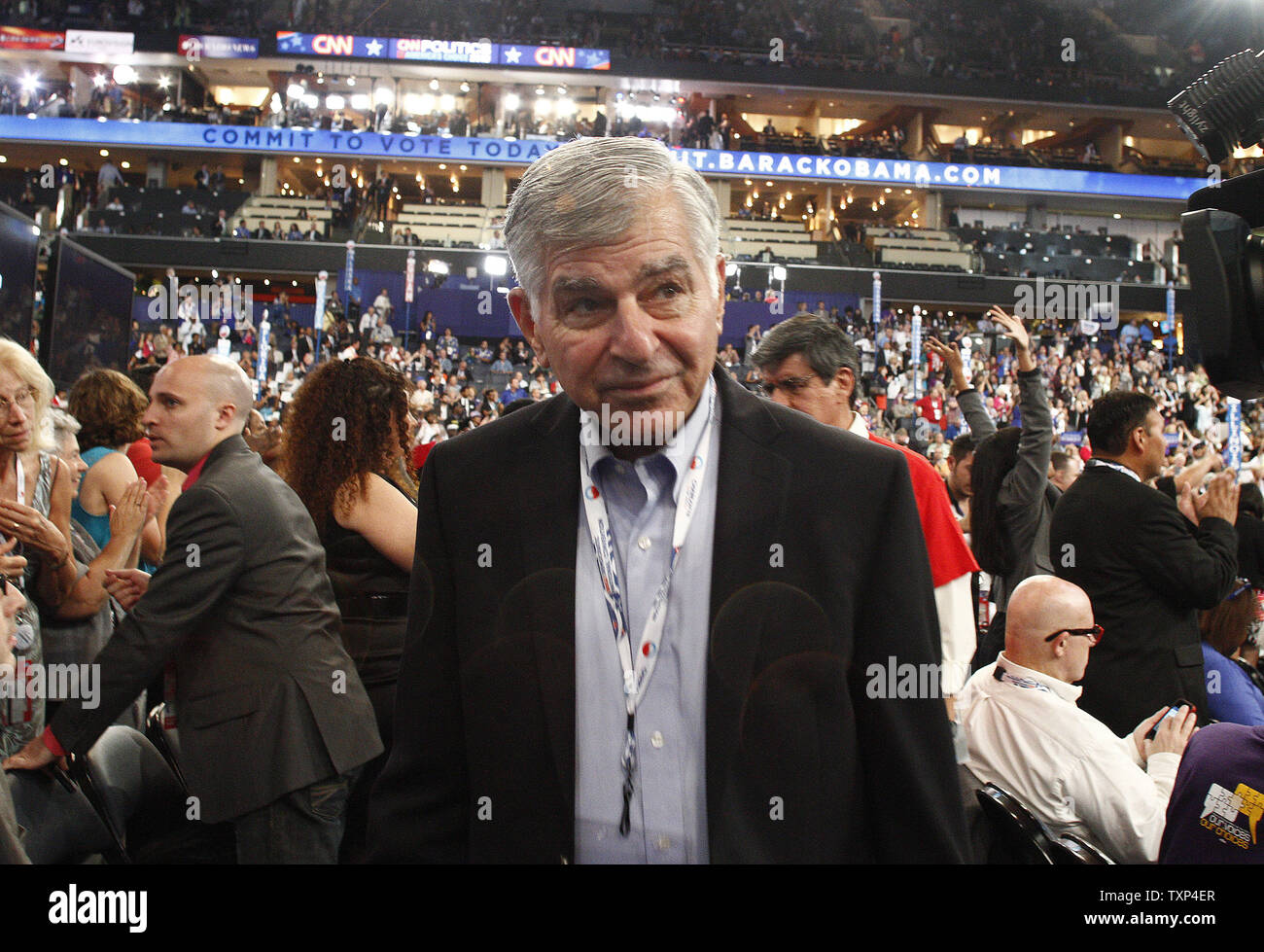 1988 Democratic Presidential candidate and former Massachusetts Governer Michael Dukakis visits the floor at the Time Warner Cable Arena during the Democratic National Convention in Charlotte, North Carolina on September 5, 2012.          UPI/Nell Redmond Stock Photo