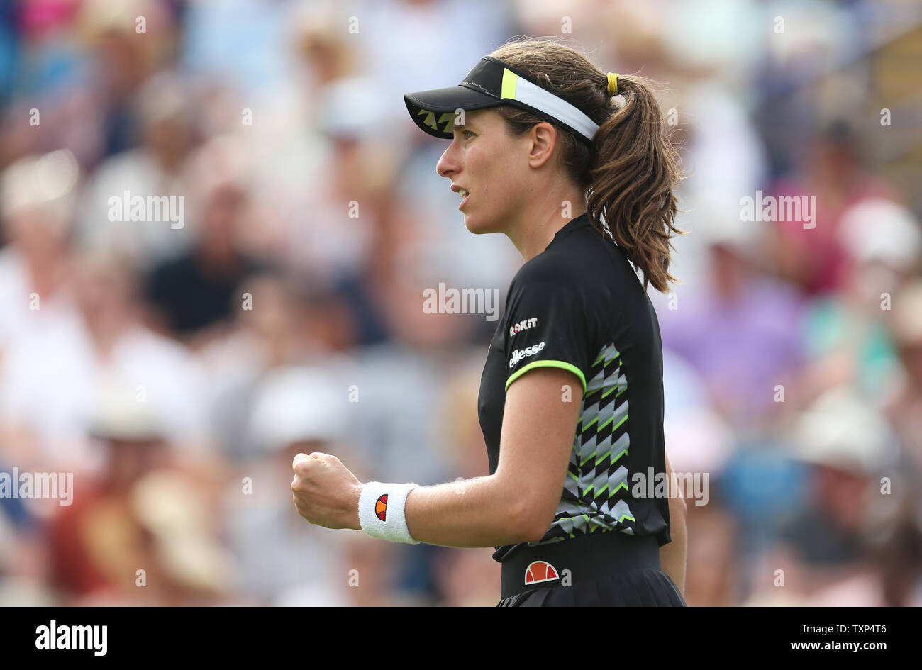 Johanna Konta in action against Maria Sakkari in the round of 32 match during day three of the Nature Valley International at Devonshire Park, Eastbourne. Stock Photo