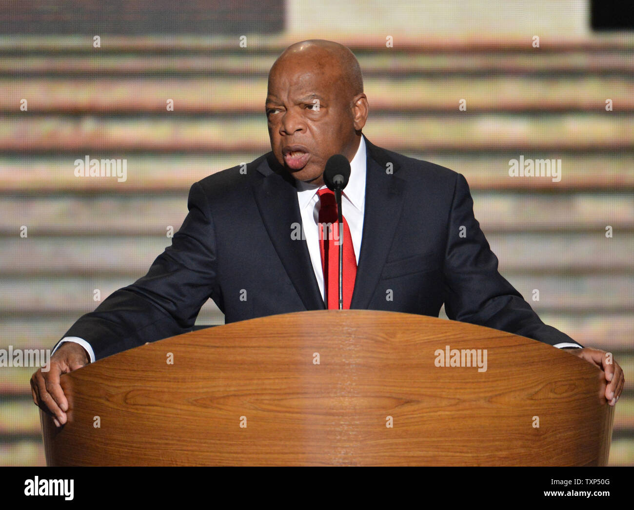 Representative John Lewis of Georgia speaks at the 2012 Democratic National Convention at the Time Warner Cable Arena in Charlotte, North Carolina on September 6, 2012.          UPI/Kevin Dietsch Stock Photo