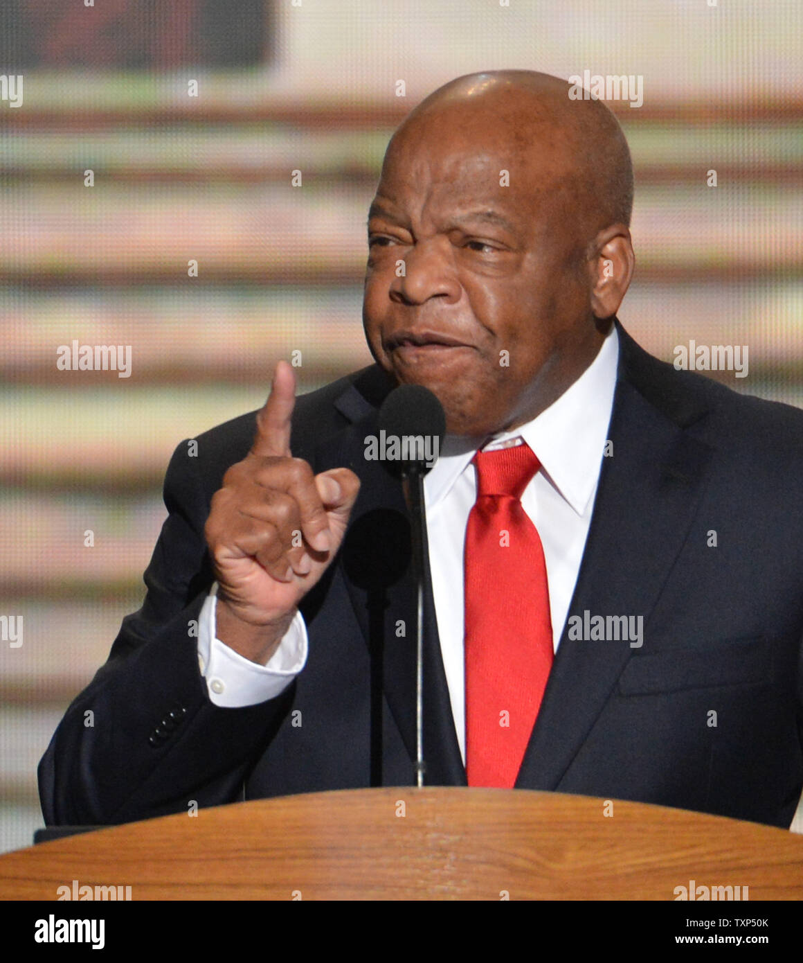 Representative John Lewis of Georgia speaks at the 2012 Democratic National Convention at the Time Warner Cable Arena in Charlotte, North Carolina on September 6, 2012.          UPI/Kevin Dietsch Stock Photo