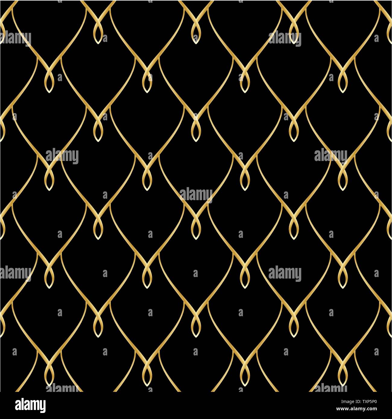Golden wire seamless oriental scales pattern Stock Vector