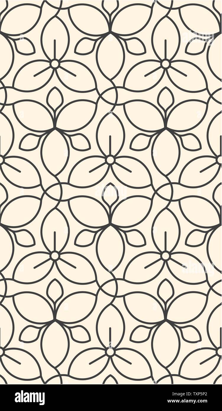 Linear seamless flower pattern Stock Vector