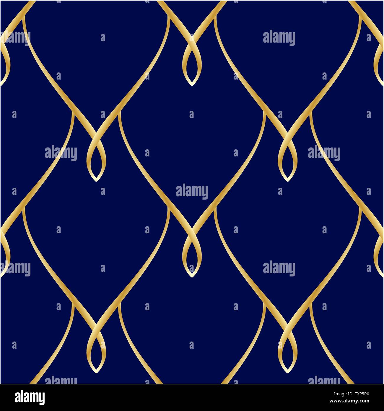 Golden wire seamless oriental scales pattern Stock Vector