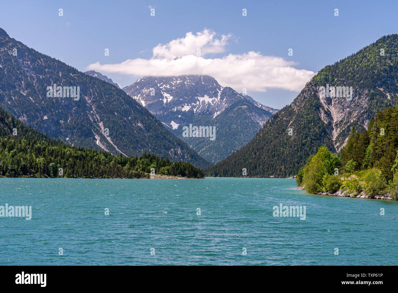 view on lake plansee and tauern in austrian alps, tyrol, austria Stock ...
