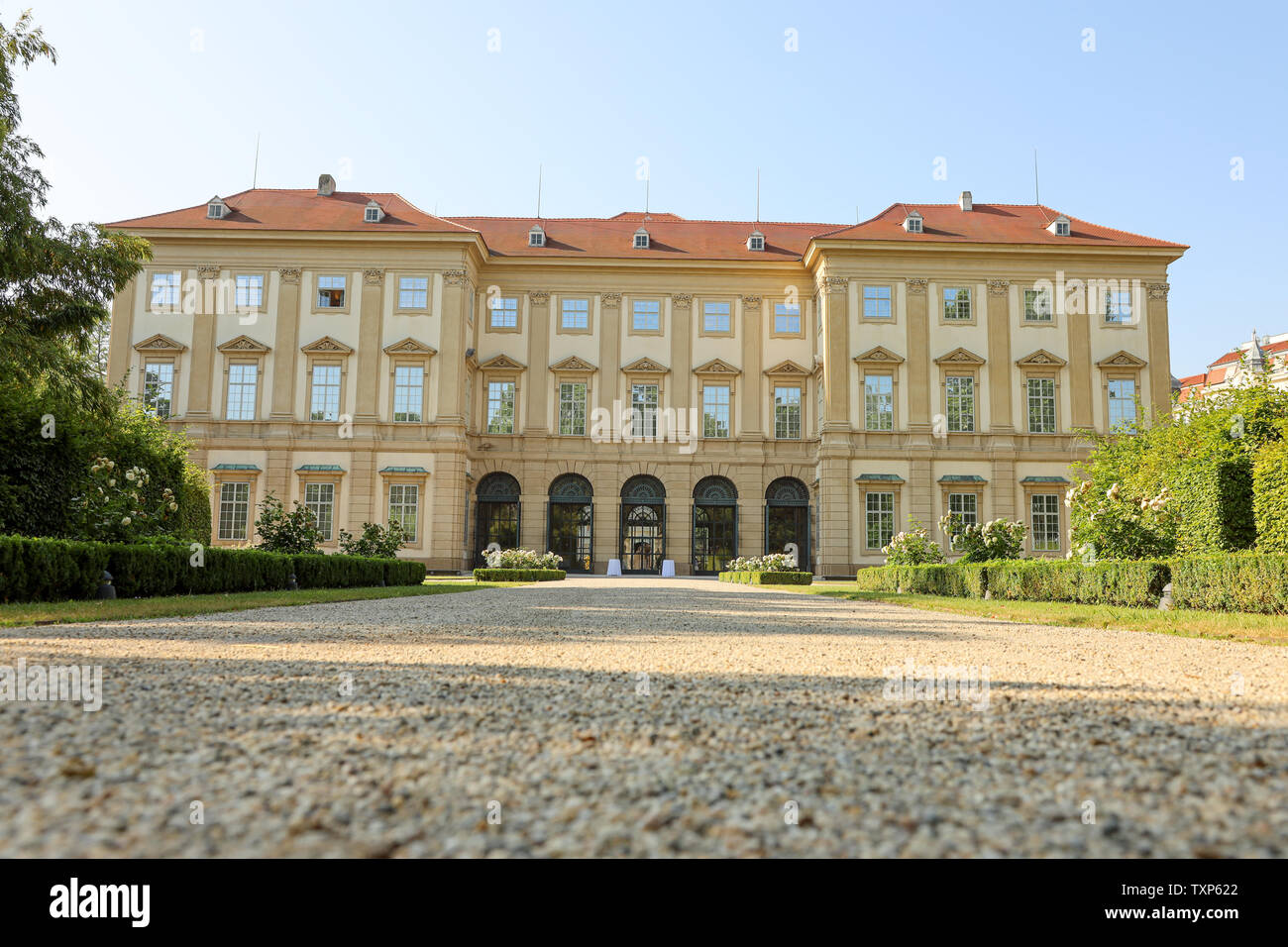 Back view of Palais Liechtenstein, surrounded by the park Stock Photo