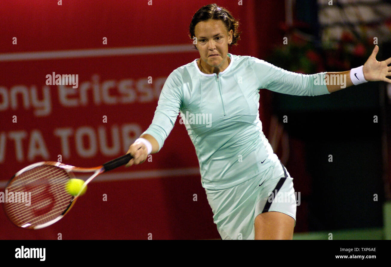 Justine Henin-Hardenne of Belgium(L) defeated Maria Sharpova of Russia(R)  7-5, 6-2 in the finals of the Dubai Tennis Championships in Dubai, United  Arab Emirates on February 25, 2006. Justine won US$ 159,000.00